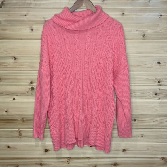Talbots Sweaters - Talbots Sweater Womens 3X Coral Cowl Neck Cable Knit Spring Colorful
